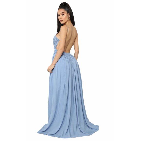 Fashion Nova Ancient Rome Maxi Dress Blue Lace Crotchet Boho Flowy Size S NWT - Picture 2 of 11